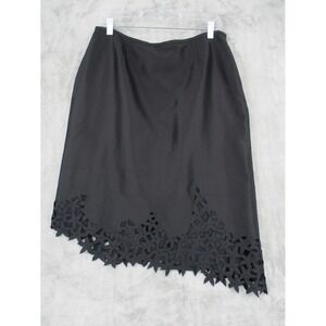 Kay Unger Skirt Womens 14 Cutout Floral Hem Silk Straight Pencil Career Black